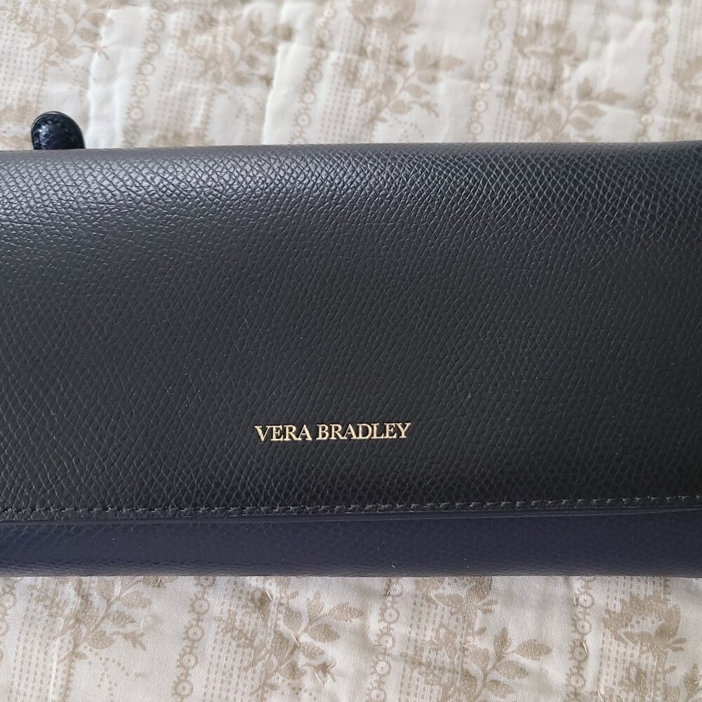 Like New Vera Bradley Vegan Wallet Blue Black Fabric inside Clutch style